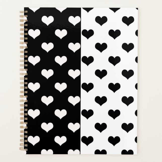 Agenda Padrão de Coração de Amor Branco Negro (Frente)
