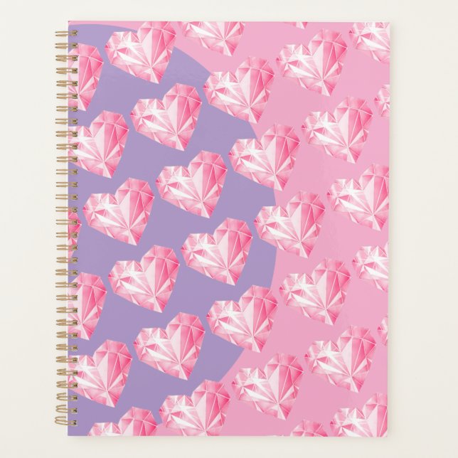 Agenda Padrão de Coração de Diamante Rosa – Design Fofo e (Frente)