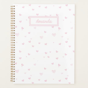 Agenda Padrão de Coração Rosa Menina Aquarela Romântica