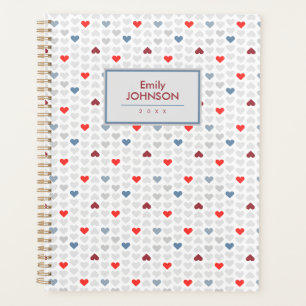 Agenda Padrão de Coração Vermelho Azul Cinza