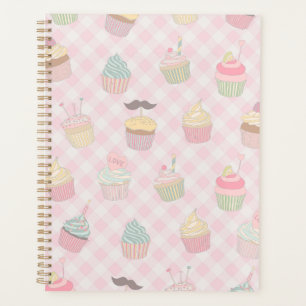 Agenda Padrão de Cupcakes Fofos em Xadrez Rosa Pastel