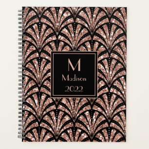 Agenda Padrão de Deco de Arte do Monograma Dourado rosa