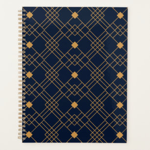 Agenda Padrão de deco de arte Dourada em fundo azul escur