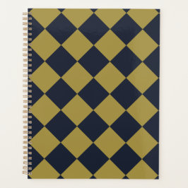 Agenda Padrão de Diamante Azul Elegante Dourado e Marinho