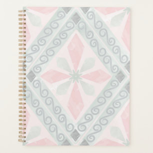 Agenda Padrão de diamante pastel verde e rosa