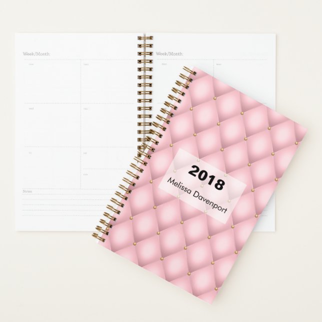 Agenda Padrão de Diamante Tufado de Luxo Rosa (Exibição)