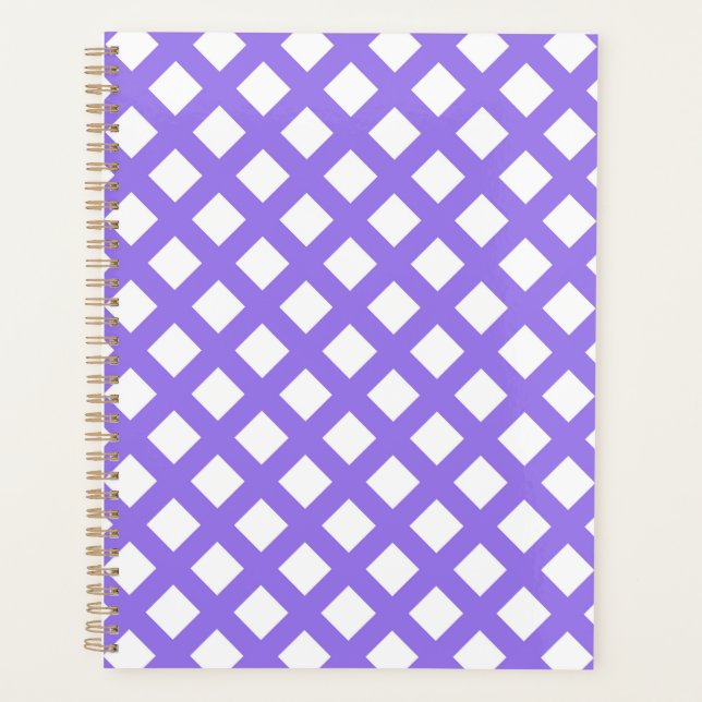 Agenda Padrão de Diamante Xadrez Branco Roxo (Frente)