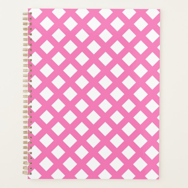Agenda Padrão de Diamante Xadrez Rosa Branco (Frente)
