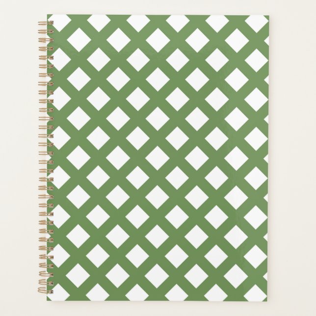 Agenda Padrão de Diamante Xadrez Verde Branco (Frente)