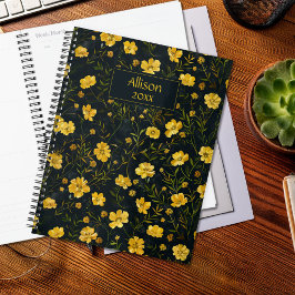 Agenda Padrão de Flor Amarelo Elegante