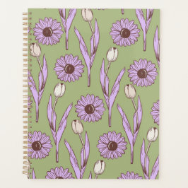 Agenda Padrão de Flor de Hippie Funky Y2K Retro Roxo Verd