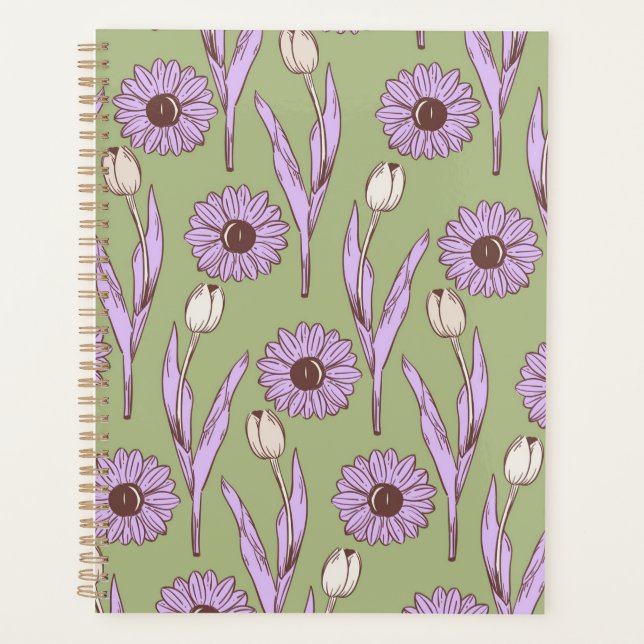 Agenda Padrão de Flor de Hippie Funky Y2K Retro Roxo Verd (Frente)