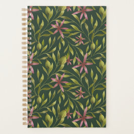 Agenda Padrão de Flor Rosa Elegante em Fundo Escuro