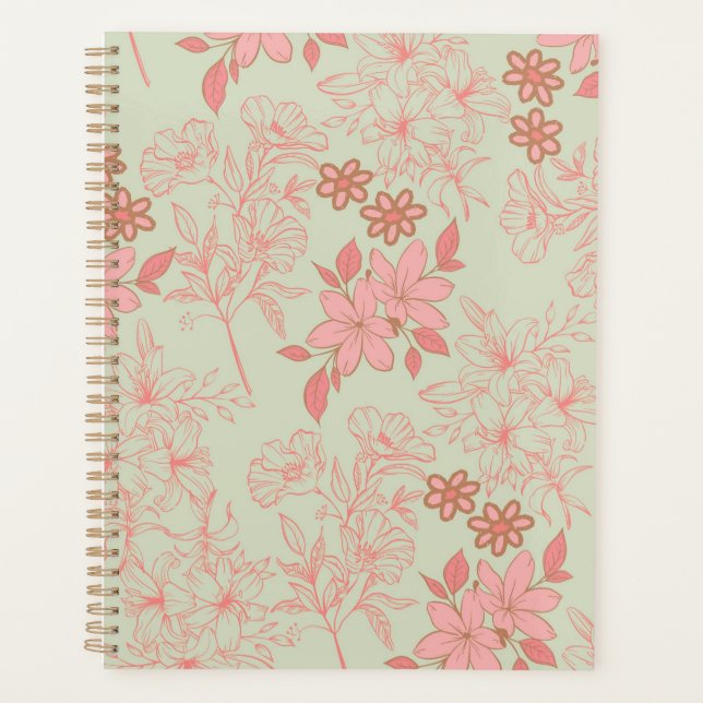 Agenda Padrão de Flor Verde Cor-de-Rosa Y2K 70s (Frente)
