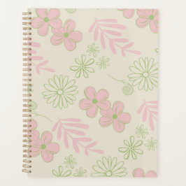 Agenda Padrão de Flor Verde Rosa bege Retroativo Y2K 70s