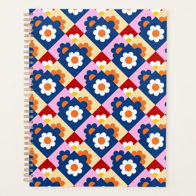 Agenda Padrão de Flores Coloridas Fofo Retrô (Frente)