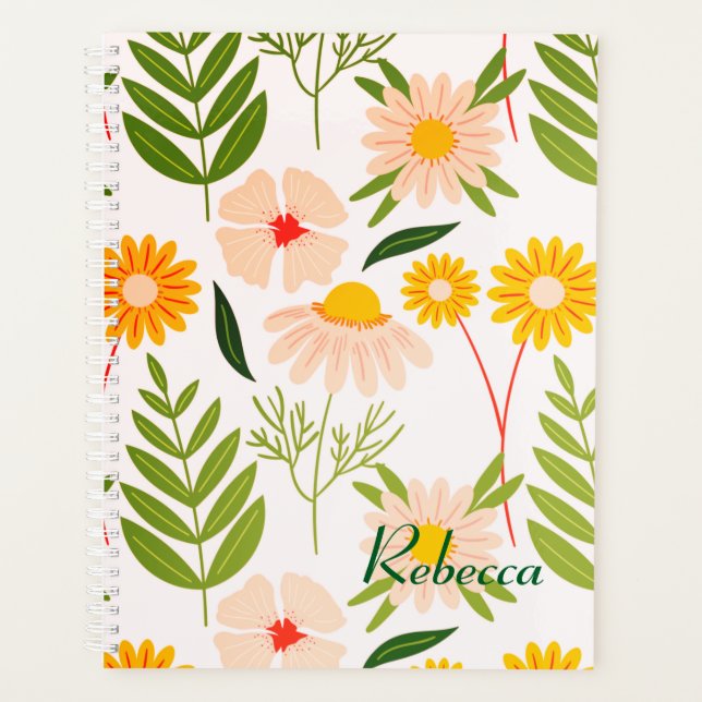 Agenda Padrão de Flores e Folhas de Jardim (Frente)