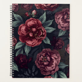 Agenda Padrão de Flores Mal-humoradas em Aquarela Vermelh