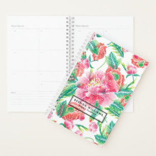 Agenda Padrão de Flores Rosa Brilhante