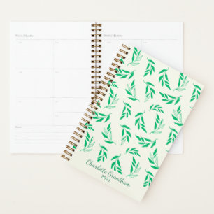 Agenda Padrão de Folha Floral Verde Botânica