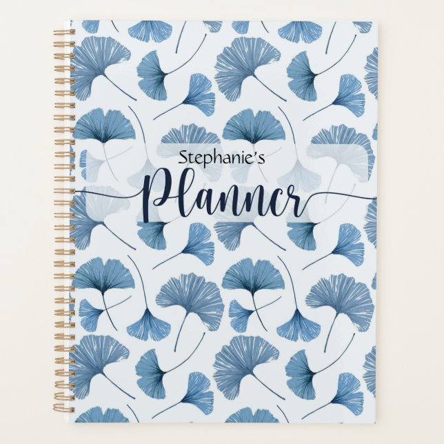 Agenda Padrão de folha Gingko Azul e Branco (Frente)