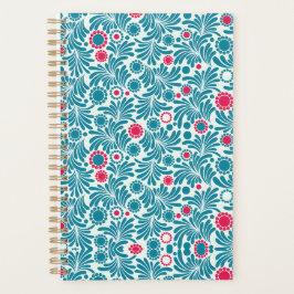 Agenda Padrão de Folhagem Azul Turquesa e Magenta Elegant