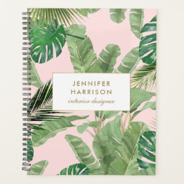 Agenda Padrão de Folhas Tropicais de Aquarela a Rosa