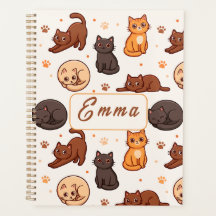 Padrão de Gatos Fofos Nome Monograma Crianças