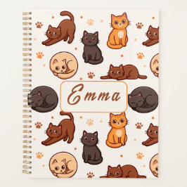 Agenda Padrão de Gatos Fofos Nome Monograma Crianças