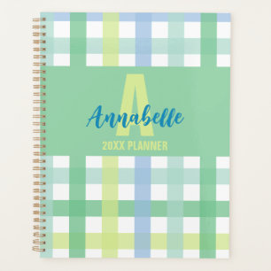 Agenda Padrão de Gingham do Pastel Monograma do Limão Ver