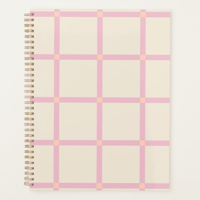 Agenda Padrão de Grade Bege e Rosa Suave (Frente)