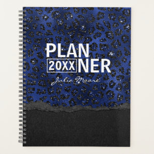 Agenda Padrão de Guepardo Azul e Preto Personalizado