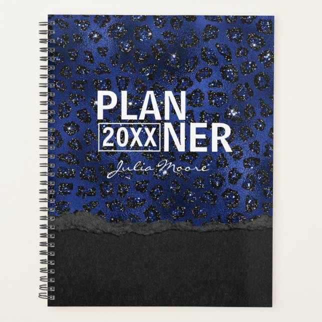 Agenda Padrão de Guepardo Azul e Preto Personalizado (Frente)