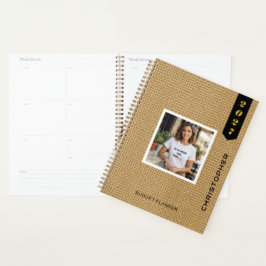 Agenda Padrão de juta natural com texto de foto moderno p
