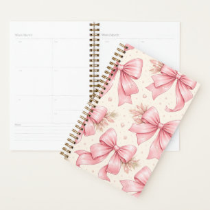 Agenda Padrão de Laço Cor-de-Rosa Fofo – Pastel Estética