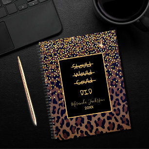 Agenda Padrão de leopardo motivacional preto escuro 2023