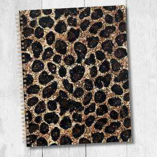Agenda Padrão de Leopardo Preto Marrom Dourado Brilhante