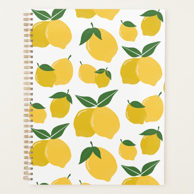 Agenda Padrão De Limão Fruta Retroativa Amarelo Em Branco (Frente)