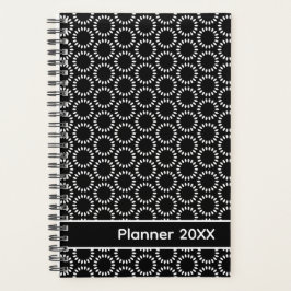 Agenda Padrão de Mandala de Pétala Preto e Branco Elegant