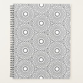 Agenda Padrão de Mandala Geométrica Preto e Branco Modern