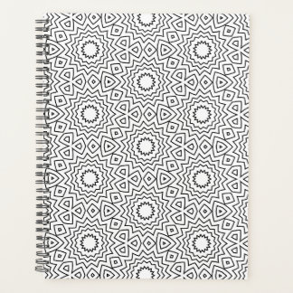 Agenda Padrão de Mandala Geométrica Preto e Branco Modern