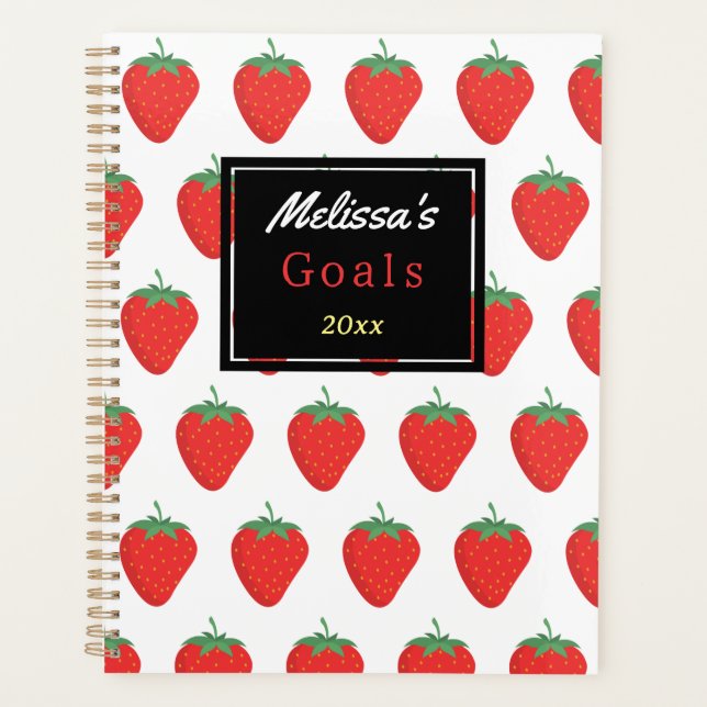 Agenda Padrão de Morango Vermelho Branco Trendy & Persona (Frente)