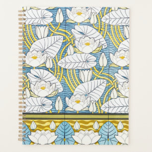 Agenda Padrão de Nenúfar em Art Nouveau na cor Verde Salv