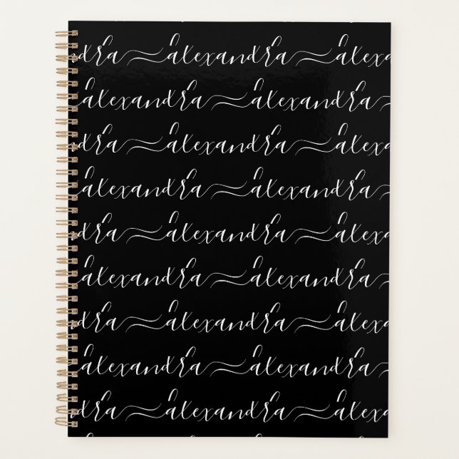 Agenda Padrão de nome de script personalizado preto e bra (Frente)