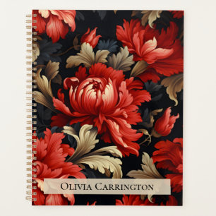 Agenda Padrão de Pena Floral Vermelha Personalizado