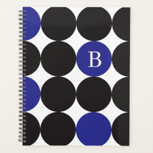 Agenda Padrão de Ponto Azul Negro Negrito Monograma