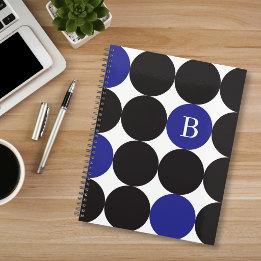 Agenda Padrão de Ponto Azul Preto Negrito Monogramado