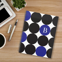 Agenda Padrão de Ponto Azul Preto Negrito Monogramado