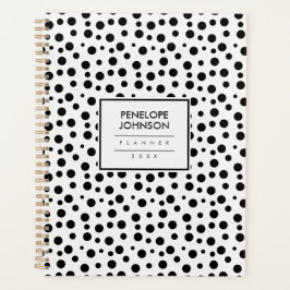 Agenda Padrão de Pontos Elegantes Preto e Branco