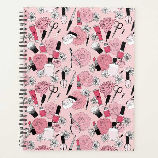 Agenda Padrão de Produtos de Beleza Floral Rosa (Frente)